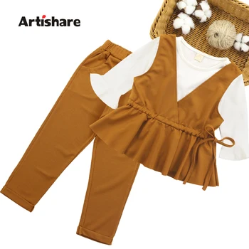 

Girls Clothes Set Vest + Solid Shirt + Pants 3 PCS Girl School Clothes Autumn Winter Teenage Kids Set 6 8 10 12 13 14 Year