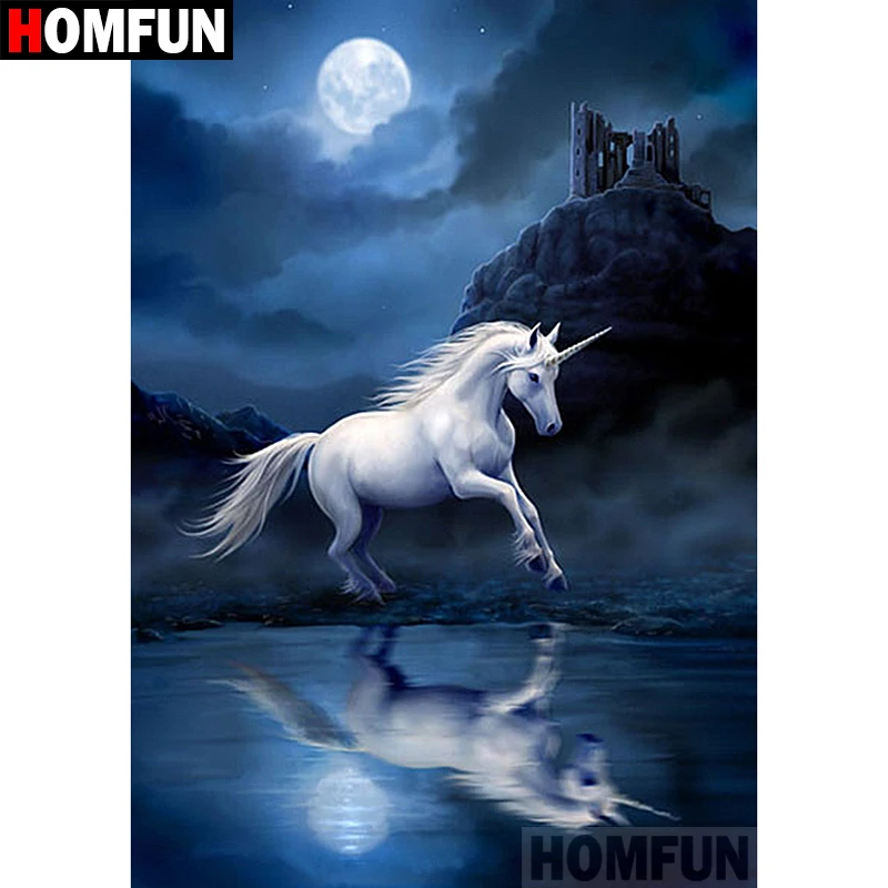 

HOMFUN Full Square/Round Drill 5D DIY Diamond Painting "Animal unicorn" Embroidery Cross Stitch 5D Home Decor Gift A07639