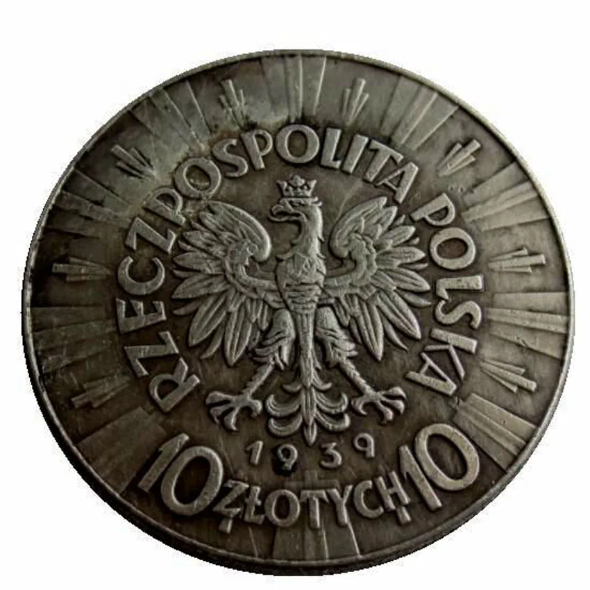 Дата 1934 1935 1936 1937 1938 1939 10 ZL непосредственный сбыт из Пилсудского Польша копия монет - Цвет: 1939