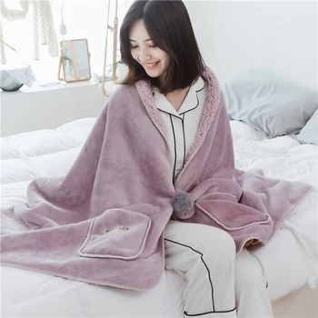 

Solid Color Flannel Coral Fleece Velvet Plush Blanket Soft Warm Wearable Shawl Muti Function Throw Sofa Plane Chair Blankets