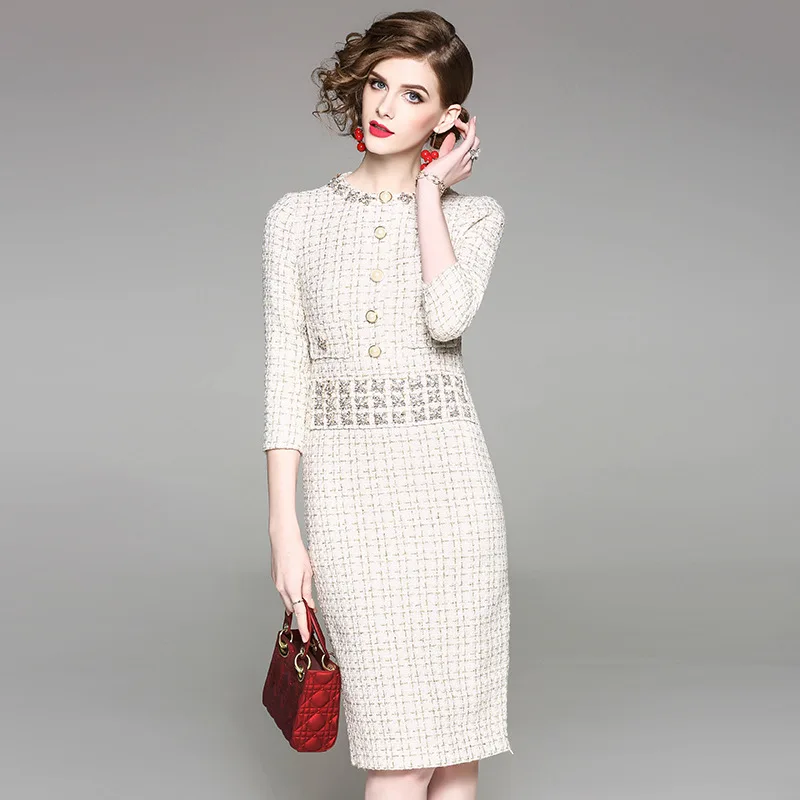 vestido tweed midi