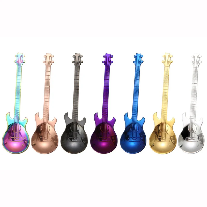 

10PCS Creative Coffee Spoon Guitar Spoon 304 Stainless Steel Gold Tea Spoon Candy Bar Cafe Kids Spoons Teaspoon Gift