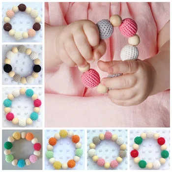 

Wooden Beads Ring Baby Bracelet Shaped Jewelry Teething For Baby Organic Wood Crochet Beads Baby Rattle Teether