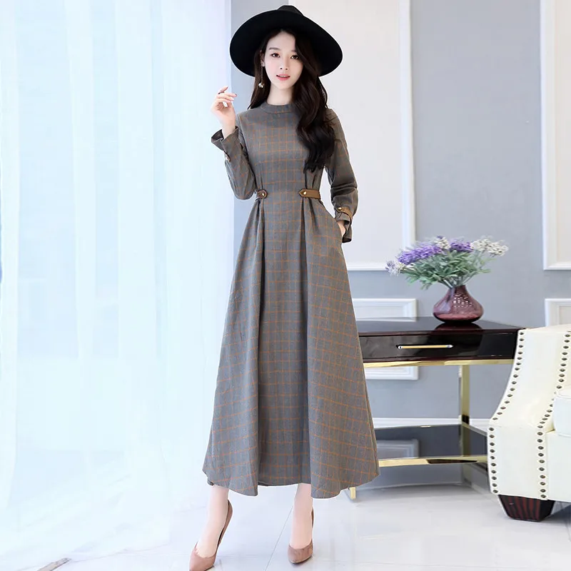 TEAEGG Тонкий Высокое качество Vestido Festa серые осенние платья для женщин 2020 Платье