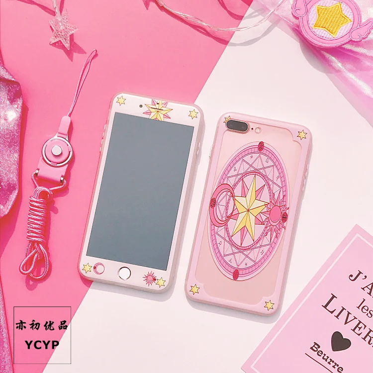 Чехол для iphone 8 8 plus Cardcaptor Sakura+ пленка для экрана из закаленного стекла, розовый чехол для iphone 6 6 S plus 7 7 plus X+ пленка