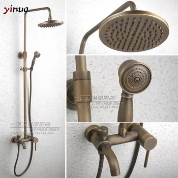 

Bathroom antique copper Brass Bathtub Shower Set Wall Mounted 8" Rainfall Shower Mixer Tap Faucet 3-functions Mixer Valve