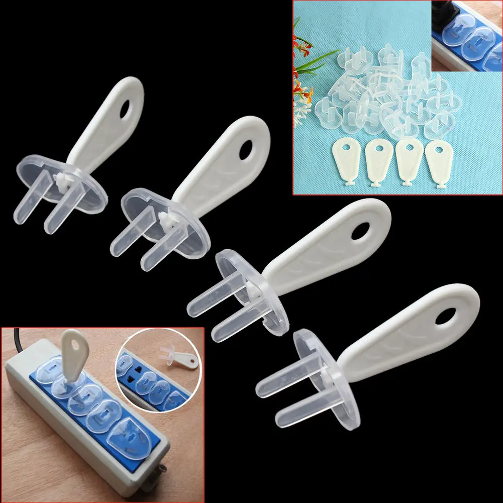 

24pcs Transparent Safety Child Electric Plug Socket Outlet Lock Cover Two Pin Baby Infant Children Shock Protector+4 Pull Keys