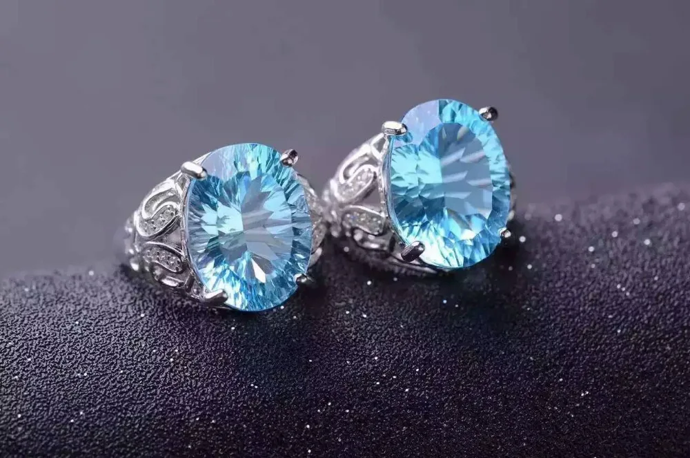 Женское кольцо из серебра 925 пробы с натуральным голубым топазом|gemstone jewelry|gemstone
