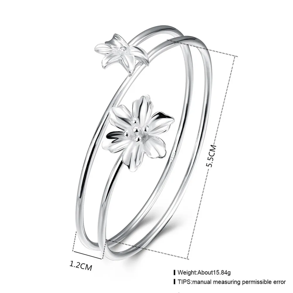 7-Exquisite 100% 925 Sterling Silver Jewelry Flower Cuff Bracelets&Bangles For Women Vintage Bijoux Pulseira Feminina CSZ013