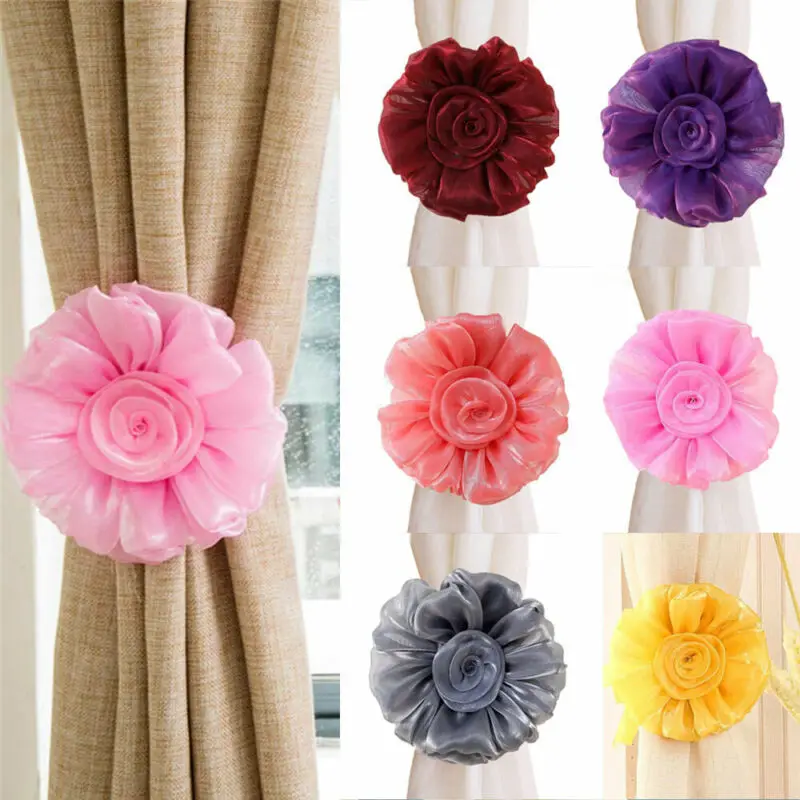 

2Pcs Window Magnetic Flower Curtain Tieback Clip-on Rose Flower Tie Holder Decor