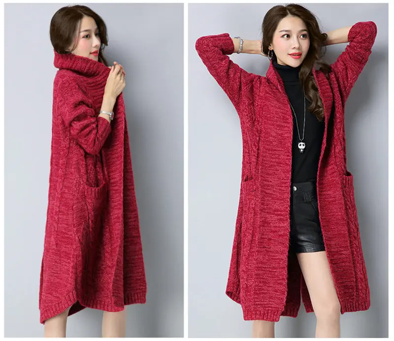 New Autumn Winter Sweater Coat Women Fashion Long Knitted Cardigan Female Large Size Thicken Irregular Sweater Jacket LQ376