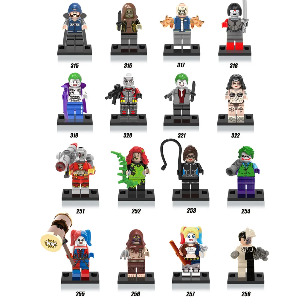 DC comics Villain super heroes movie Suicide Squad building block Joker Harley Quinn Deadshot Catwoman font