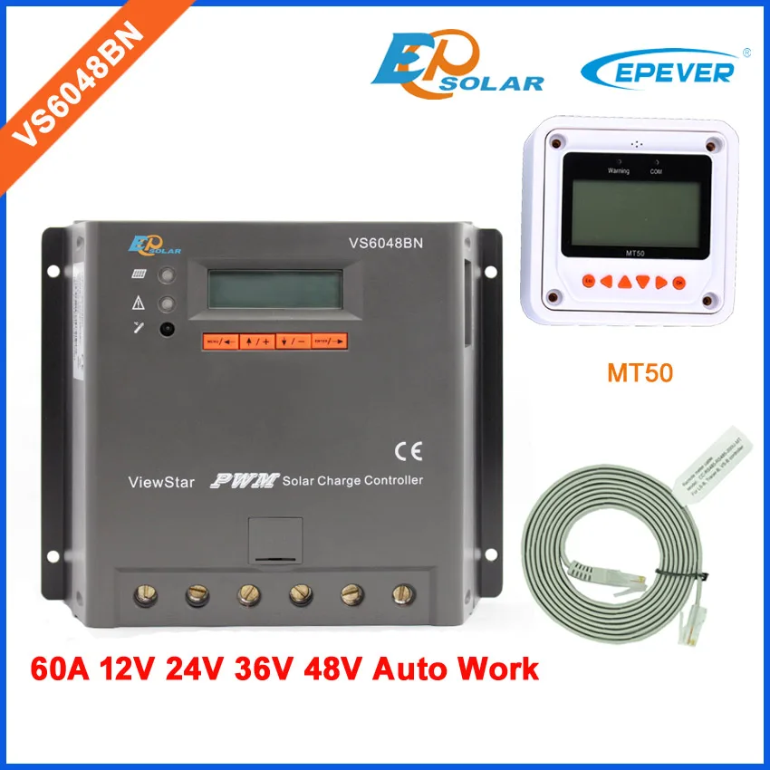

60A PWM solar voltage controller 12v 24v 36v 48v lcd display VS6048BN with MT50 remote meter 60amp EPSolar