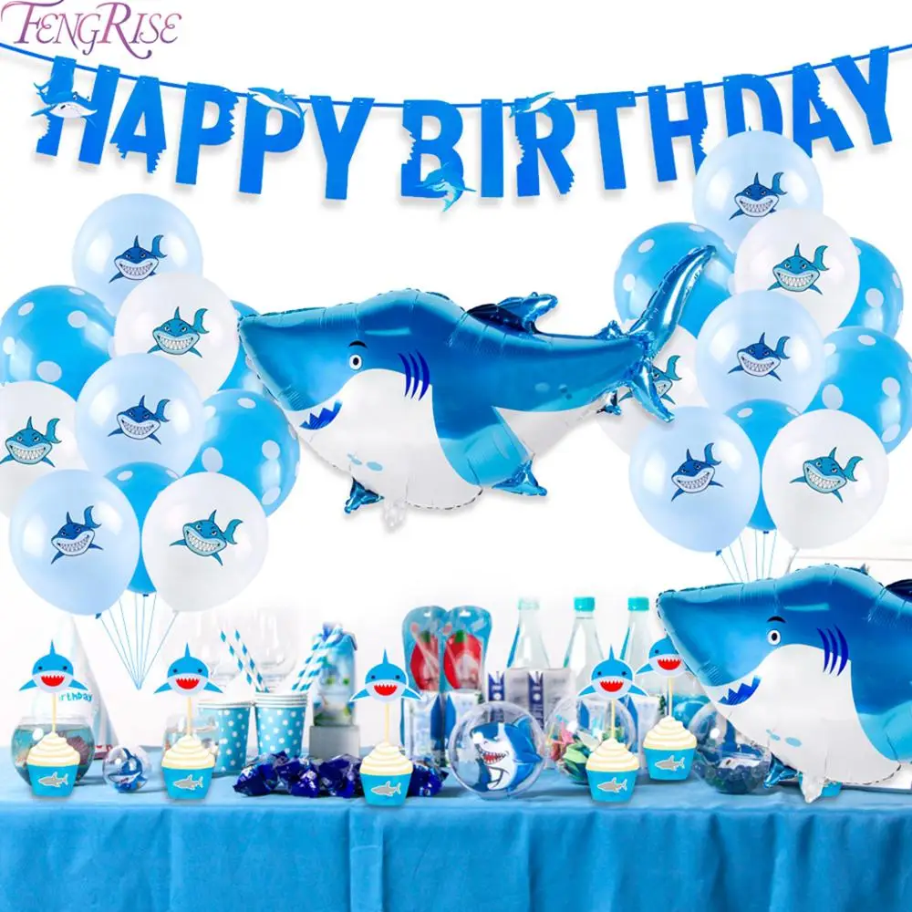 

40PCS Shark Balloons Birthday Party Decoration Shark Theme Balloon set Happy Birthday Party Shark Foil Latex Baloons Babyshower