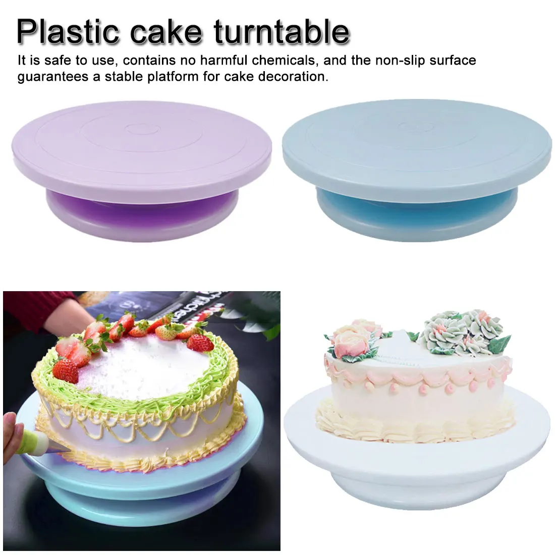 

Plastic Kitchen Tools Cake Stand Rotary Pan Cake Turntable Cake Stand Rotating Cake Decorating Turntable Anti-skid Round