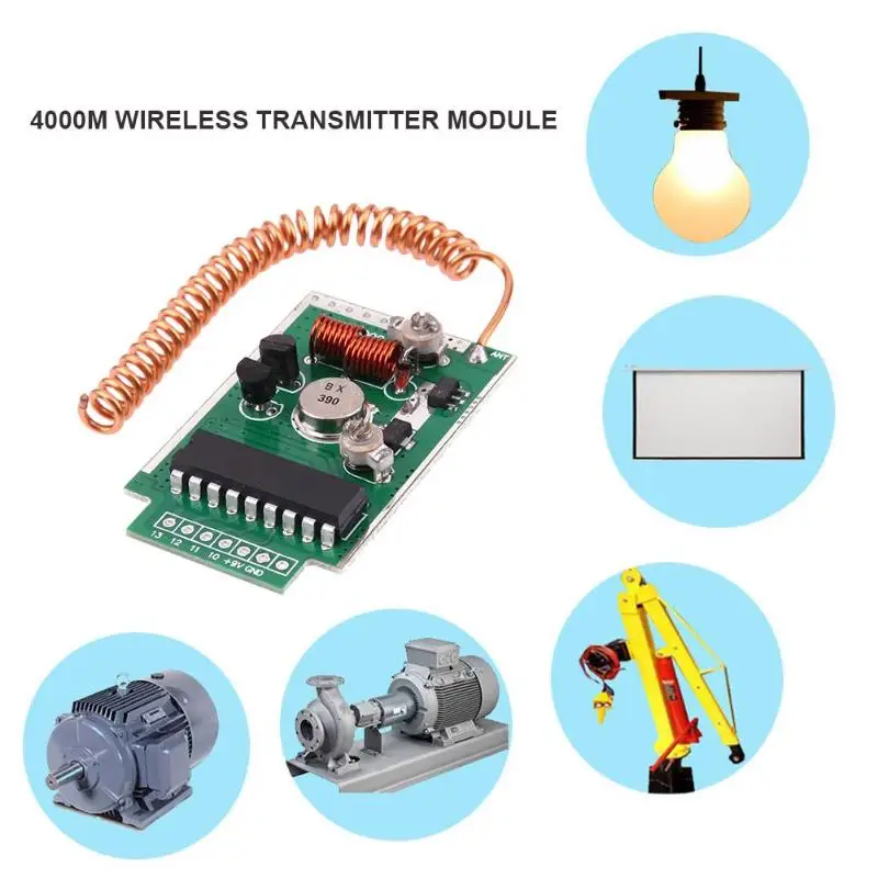 

390MHz 4000m RF Remote Wireless Transmitter Module PCB Board Receiver Kit
