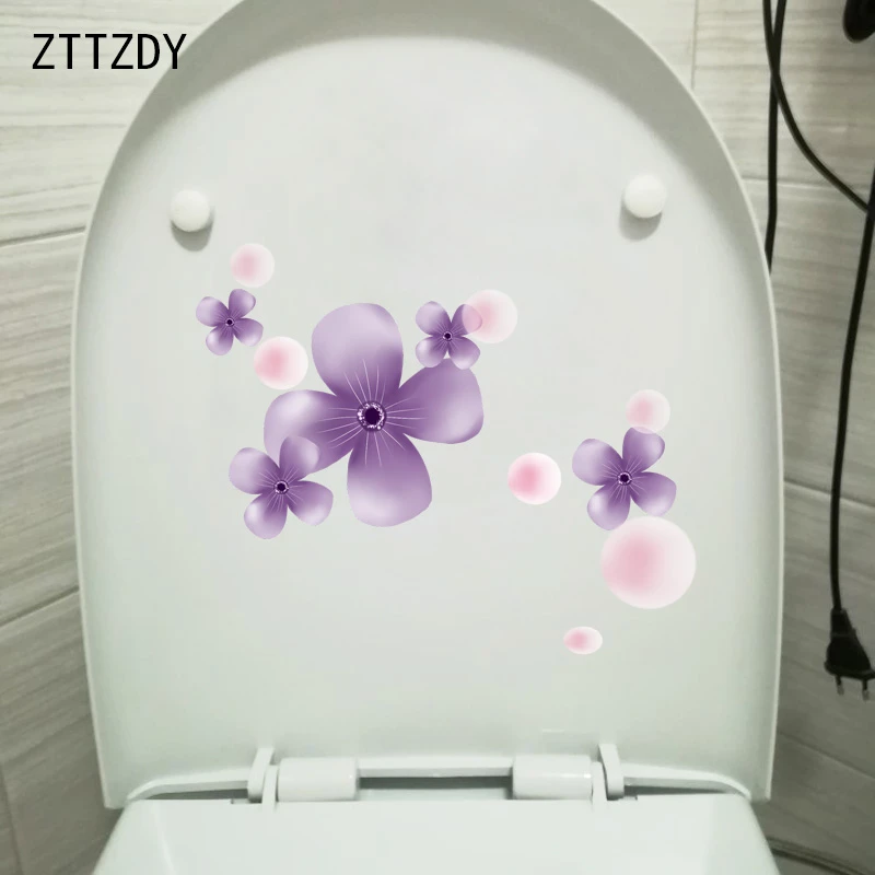 Zttzdy 22 5 18 5cm Purple Flower Bathroom Toilet Sticker Modern Style Wall Decal Home Decor T2 0383 Wall Stickers Aliexpress