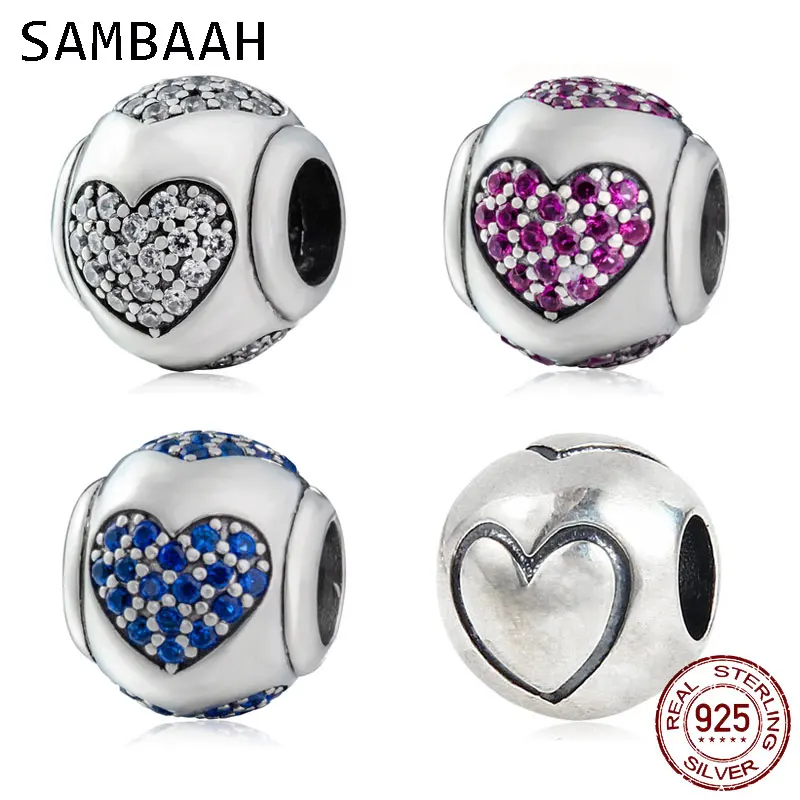 

Sambaah True Love Charms 925 Sterling Silver Heart to Heart CZ Stone Love Beads for Original Pandora Valentine's Day Bracelet