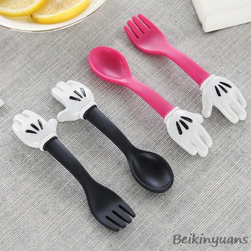

Hand-shaped baby spoon + fork feeding utensils baby spoon tableware non-slip handle learning tableware children tableware