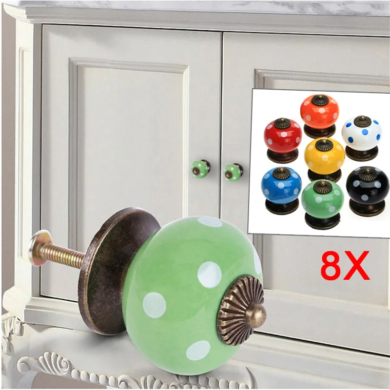 

8pcs Vintage Dot Round Ceramics Drawer Knob Door Cabinet Kitchen Pull Handle Furniture Hardware Handle Decoration LB88
