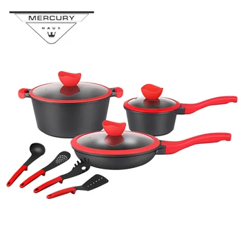 

10pcs Non-stick Cast Aluminum Kitchen Cooking Casserole Frypan Pot Cookware Sets Utensi Kitchenware Sets with Marble Coating