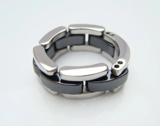 Модные черные/белые однорядные керамические кольца из нержавеющей стали для мужчин и женщин