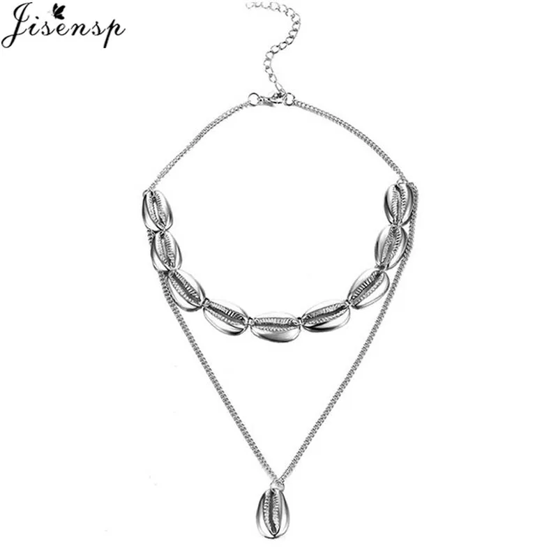 Jisensp New Fashion Black Rope Chain Natural Seashell Choker Necklace Collar Boho Shell Chokers Necklaces for Summer Beach Gift - Окраска металла: XL667S