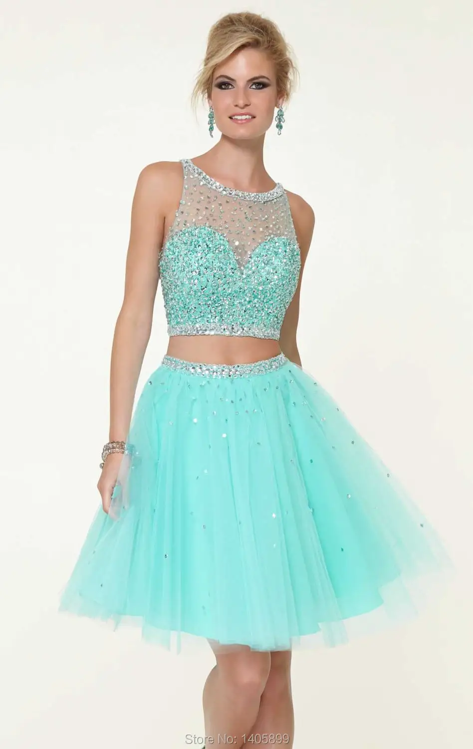 New Arrival Tank O Neck Diamonds Crop Top A Line Two Piece 2 Piece