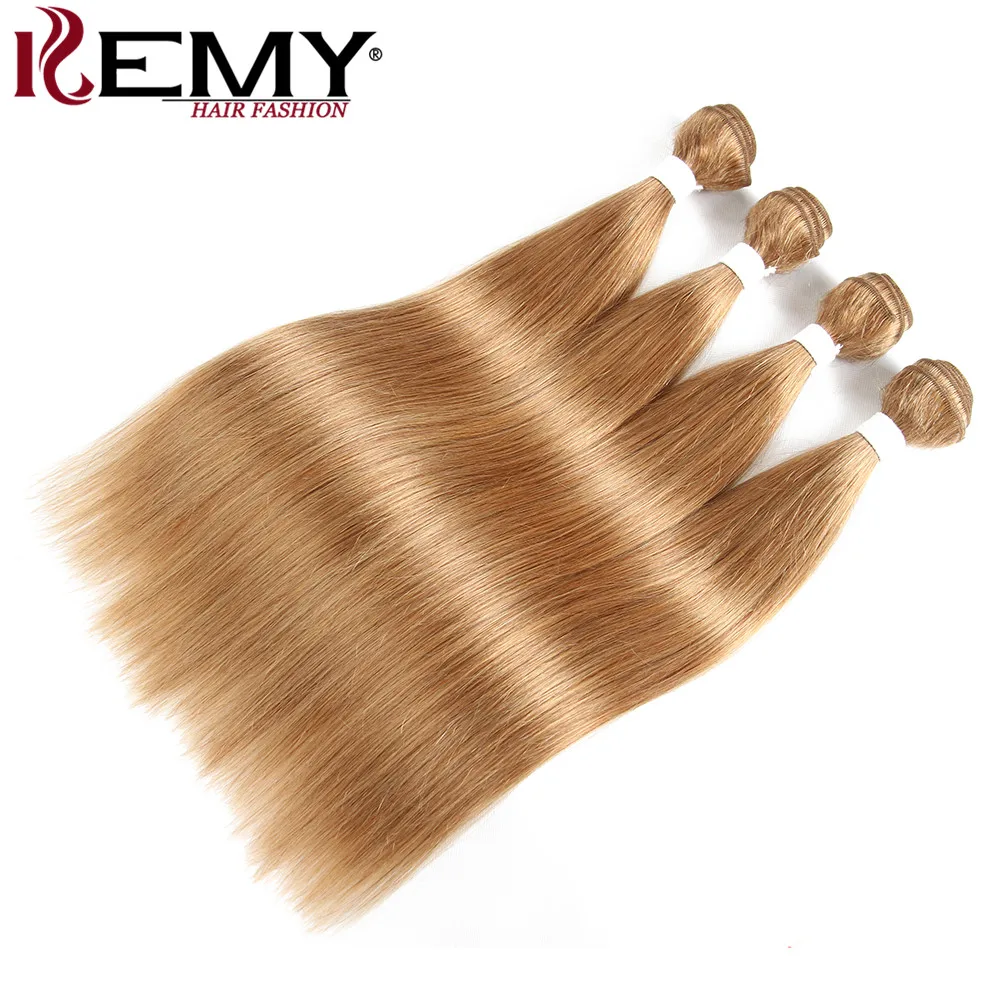 Светло-коричневый пучки волос 27 # kemy Hair предварительно Цветной бразильский Прямо человеческих пучки волос плетение-Волосы remy расширение
