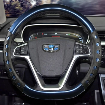 

KKYSYELVA D Shape Steering-Wheel Black Auto Car Steering Wheel Cover Leather 38CM wheel cover Interior accessories