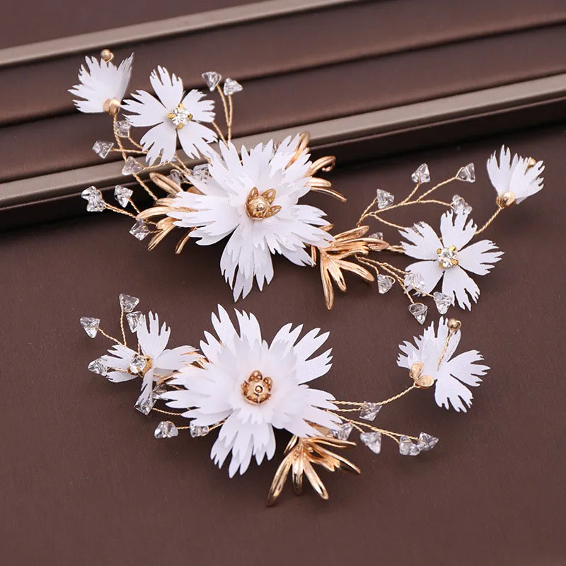 

ACRDDK 2pcs White Flower Hair Pins Bride Hair Jewelry Fairy Floral Crystal Hairpins Headpiece Wedding Hair Accessories SL