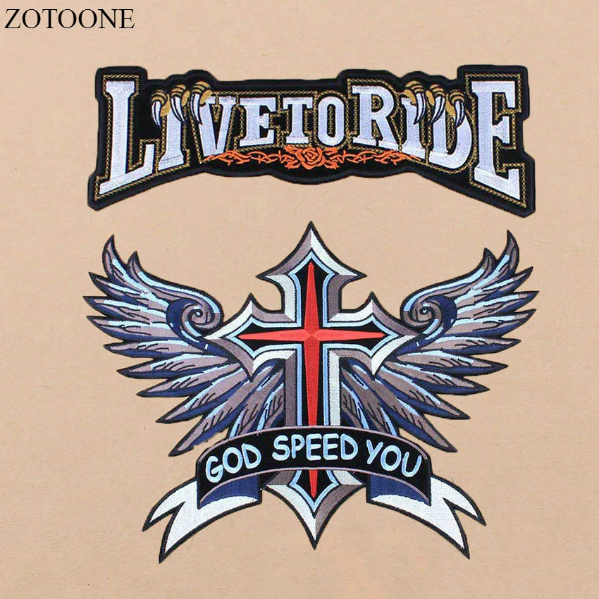 

Prajna Large Back GOD APEED YOU Iron On Patches Clothing Jacket Skull Biker Punk Patch Applique Embroidered Eagle Wing Rock E1