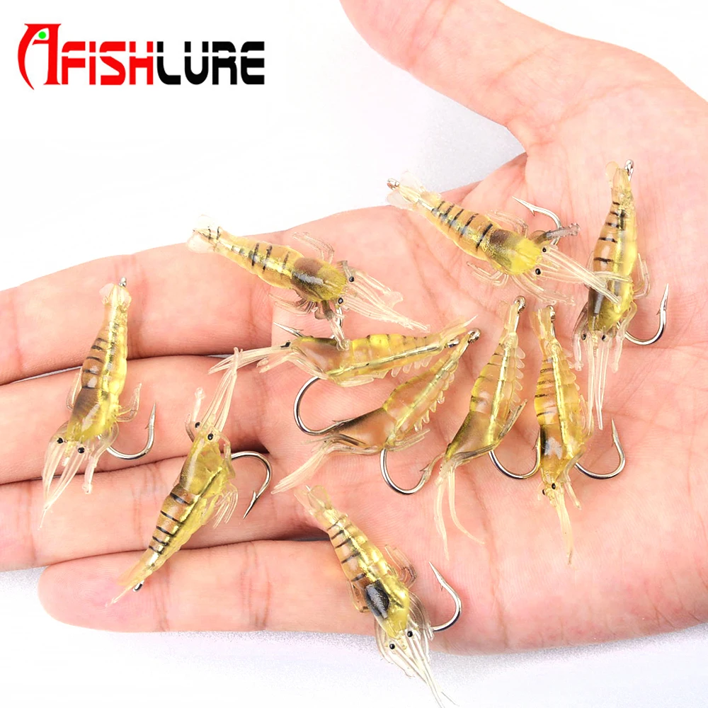 

5 Pcs / bag 45mm 2g Fishing Baits Rubber Gummies Hooks Shrimps Luminous Gummifische Souple Fishing Tackle Lures Hook Crankbait