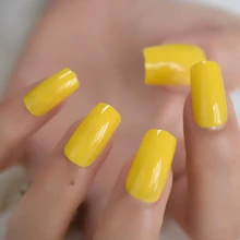 Neon Tip Press on Nails Lemon Yellow Square Summer Fake Nails UV Gel Quality Medium Long Acylic Tips