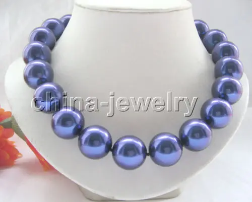 

Beautiful 17" 20mm deep blue perfect round south sea shell pearl necklace