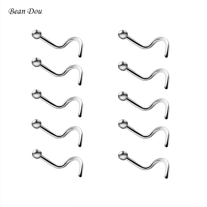 

10pcs Fashion Small Nose Rings Sexy Nose Studs Silver Surgical Stainless Steel 0.6mm Body Piercing Jewelry For Girl Anti-allergy