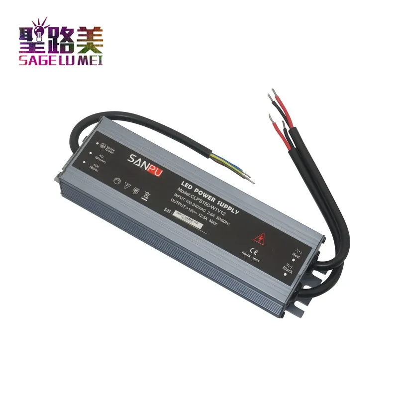 

SANPU Waterproof LED Power Supply DC12V 24V12A 150W IP67 110V 220V AC-DC Lighting Transformer Driver Thin Slim Aluminum