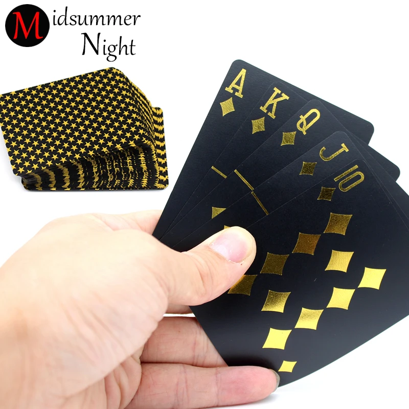 Goede 55 stks deck Waterdicht Luxe Black Gold Foil Plated Poker Premium Matte Plastic Board Games PVC speelkaarten