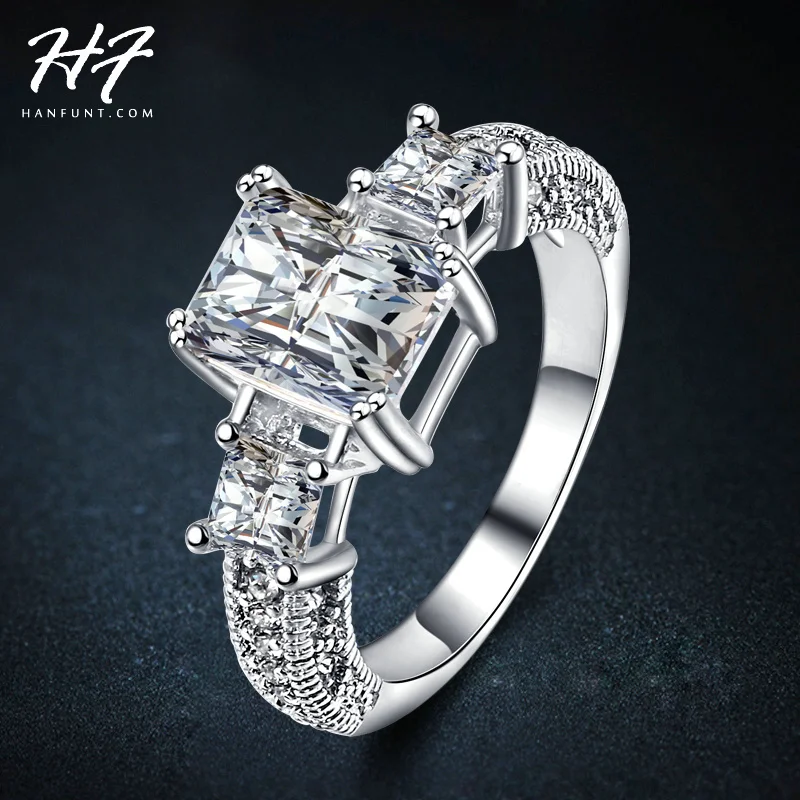 

Exclusive! The Sliver Color Rectangle Prinecess Cut CZ Zircon Engagement Rings For Women HotSale R343
