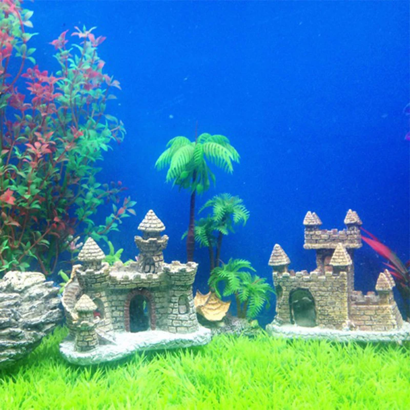 Artificial World of Tanks Stone-island Resin Castle Aquarium Landscape Ornament for Fish Tank Statue