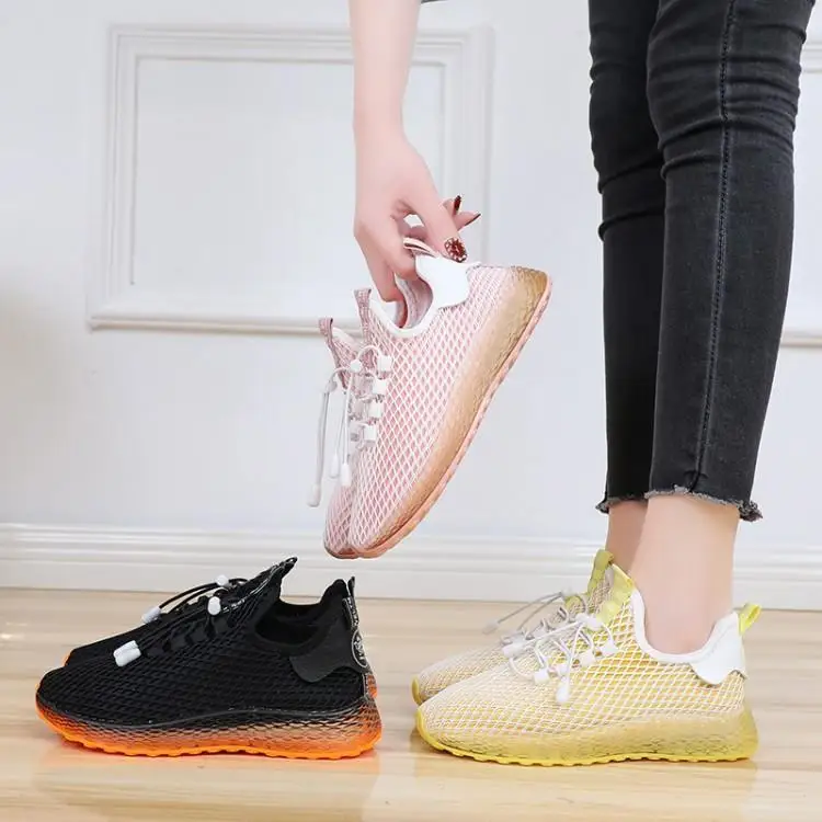 

Brand New Star Same Style Women Sneakers Sweet Candy Color Yellow Pink Black Mesh Upper Trainers Shoes Lace Up Clear Heels Shoes