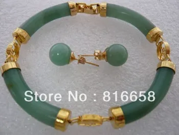 

Free shipping@@Charming green jade bracelet earrings set