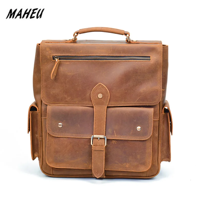 

Genuine Leather Men's Backpack Crazy Horse Cow Leather Daypack Large Capacity Travel Bag Teenager Schoolbag Male Casual Rucksack