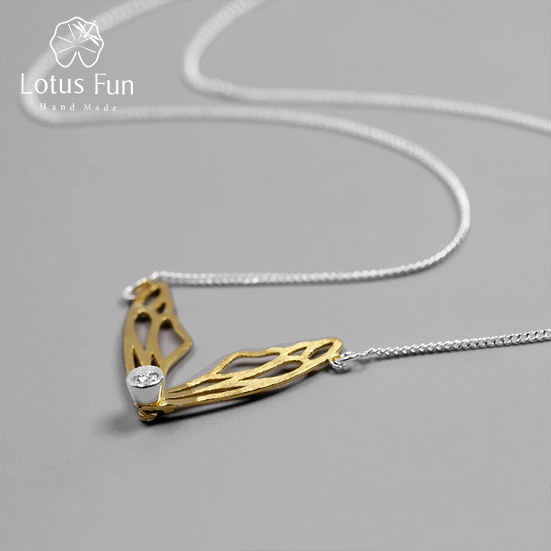 

Lotus Fun Real 925 Sterling Silver Handmade Designer Original Fine Jewelry Hollow Butterfly Wings Pendant Necklace for Women