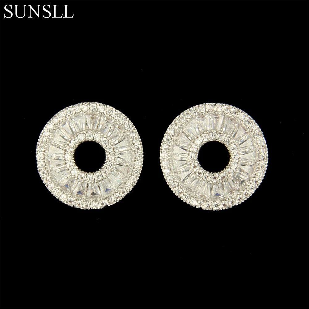 

SUNSLL Copper Silver Pins White Cubic Zirconia With Holes Round Pizza Stud Earrings Women's Fashion Party Jewelry CZ Brincos