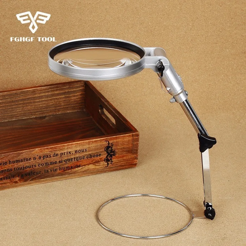 FGHGF Folding Adjustable Arm Clip on Desk Table Big Magnifying Glass