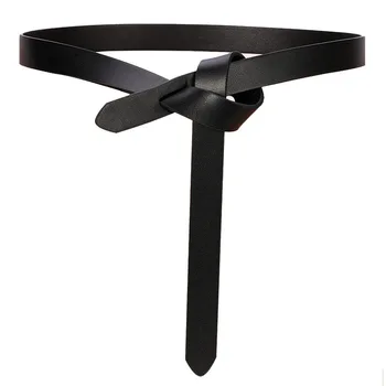 

Black belt female knotted decoration skirt simple casual dress waistband long wide belts black PU leather strap jean belt BL519