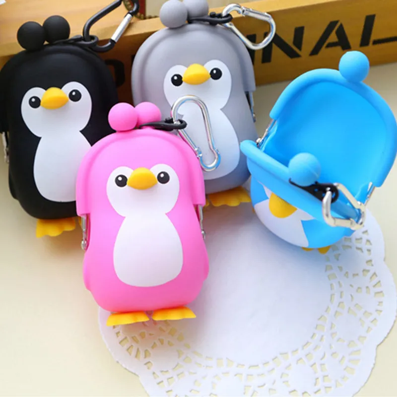 Силиконовый кошелек с рисунком пингвина для мальчиков и девочек, сумка для монет, Детская сумка для ключей, с фабрики, кошелек с застежкой, чехол
