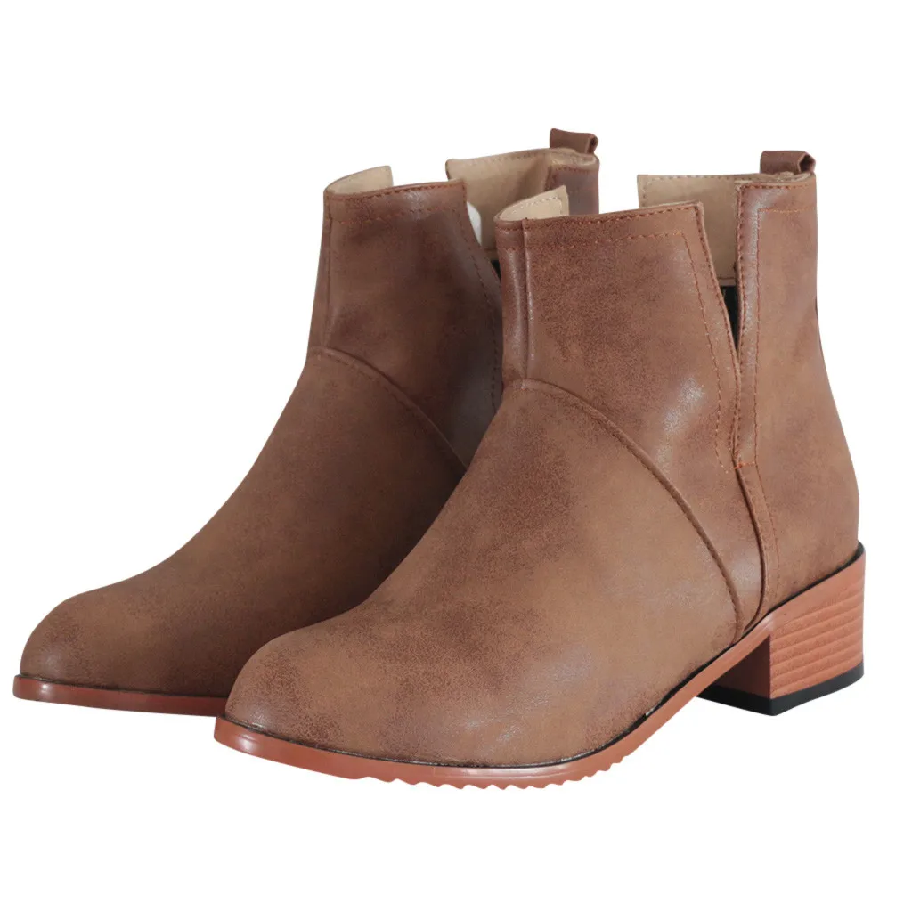 

Women Boots Comfy Square High Heel Ankle Boots Fashion Pointed Toe Slip On Boots Autumn Winter Ladies Shoes 2019 7#3.5a