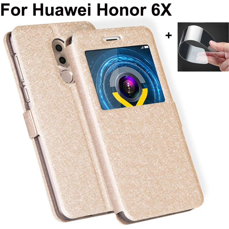 Кожаный чехол для Huawei Honor 6X 5 дюйма с окошком спереди задняя крышка бампер